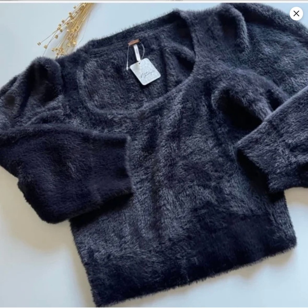 Free People Moonbeam Black Cropped Pullover‎ Sweater NWT - Picture 4 of 7